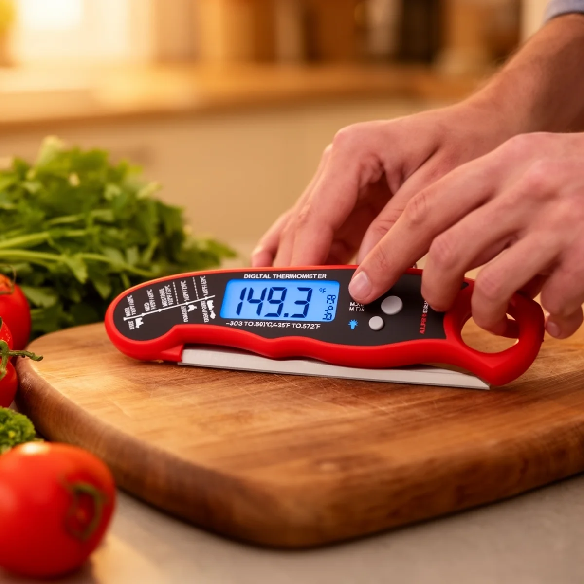 Alpha Grillers Instant-Read Meat Thermometer in use