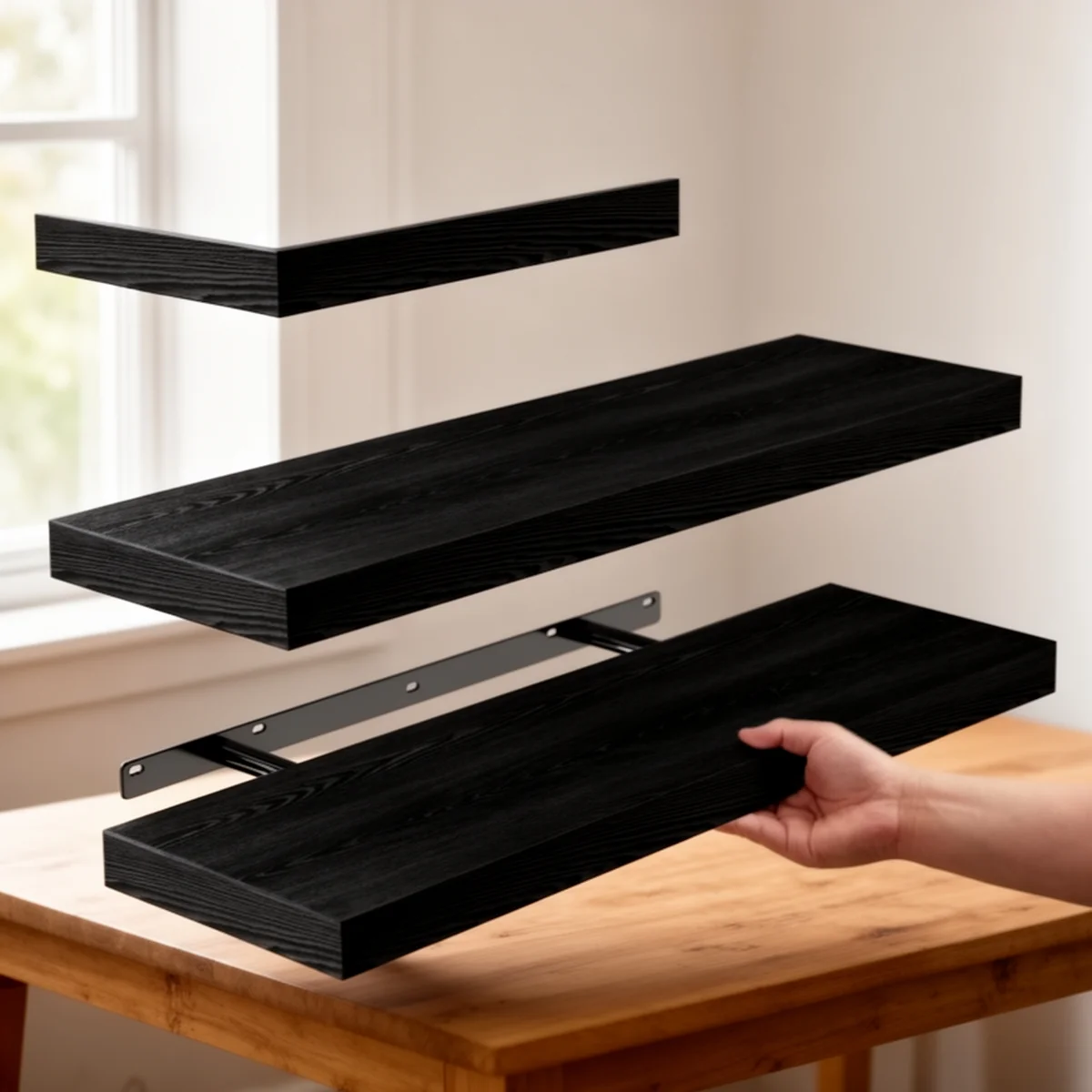 BAYKA Floating Shelves, Set of 3, 16-inch in use