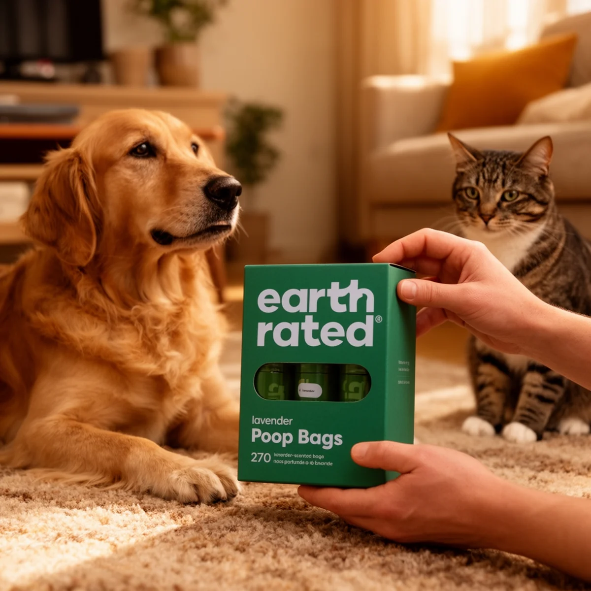 Earth Rated Dog Poop Bags 270-Count Lavender in use