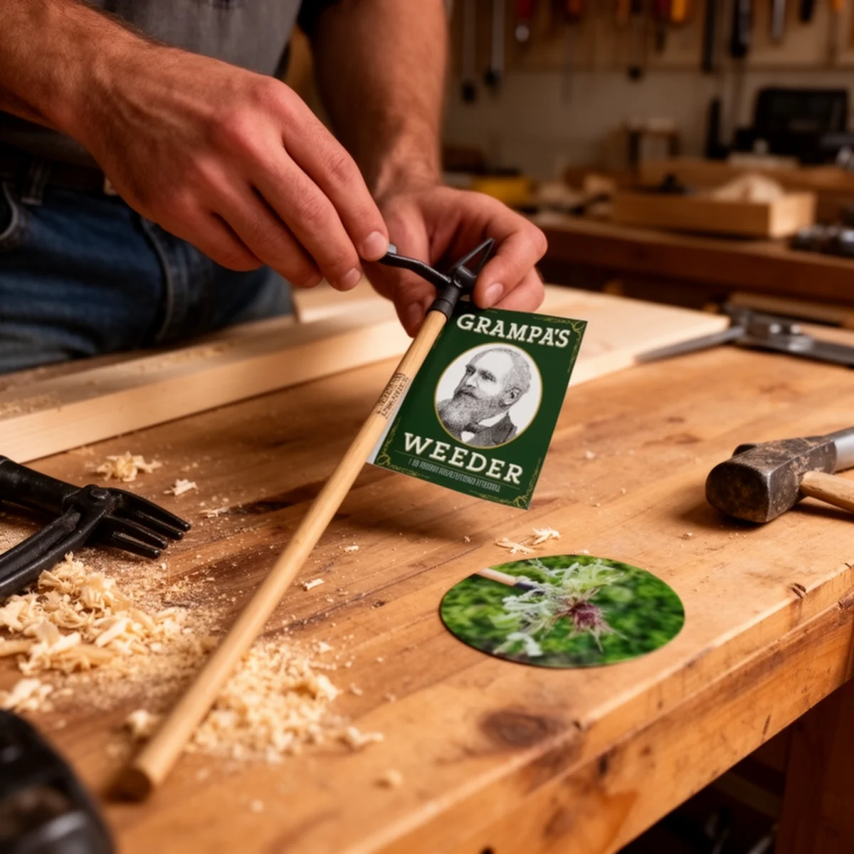 Grampa's Weeder Stand Up Weed Puller in use