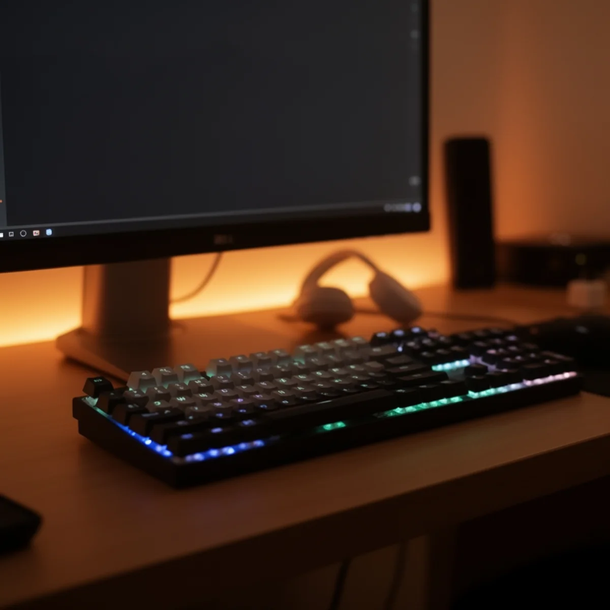 JBL Tune 510BT in use at a desk setup with warm evening lighting