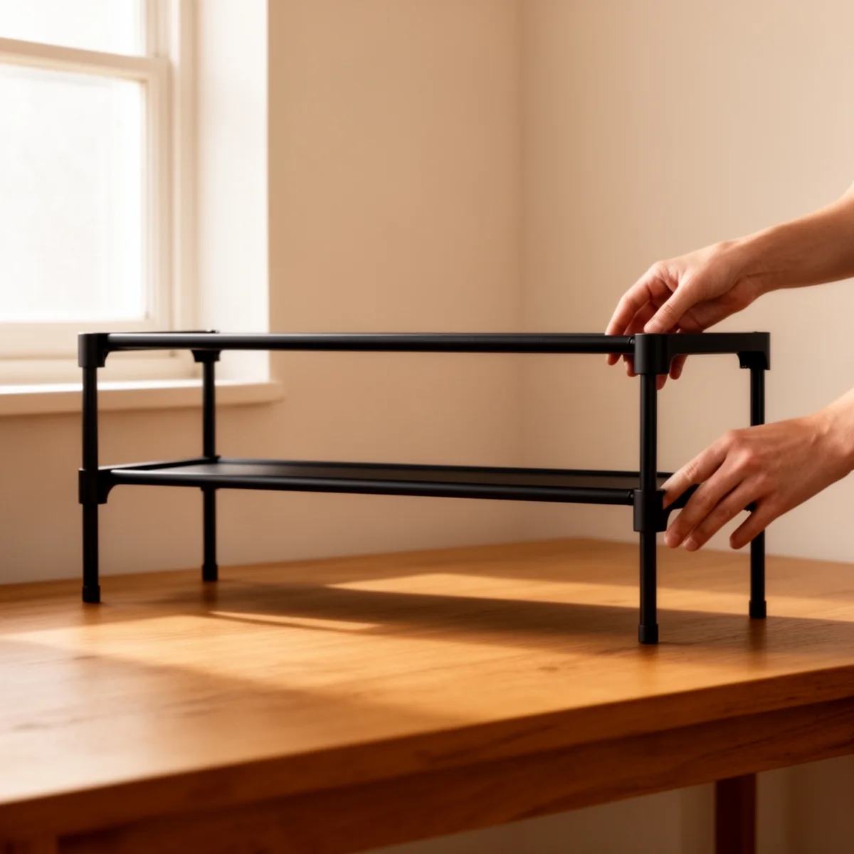 Kitsure Non-Woven Shoe Rack Organizer in use