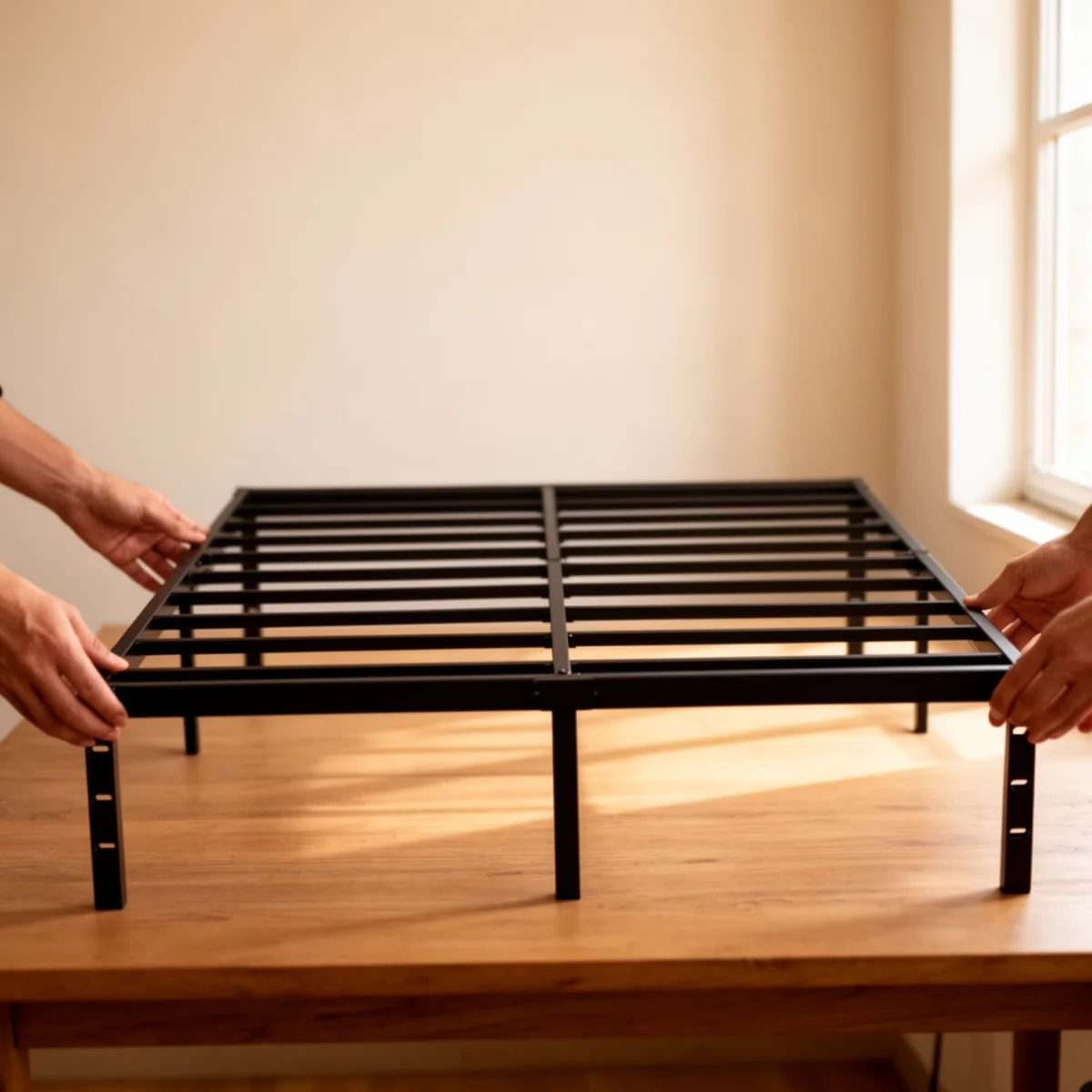 JETO Metal Bed Frame Queen 14 Inch with Storage Space in use