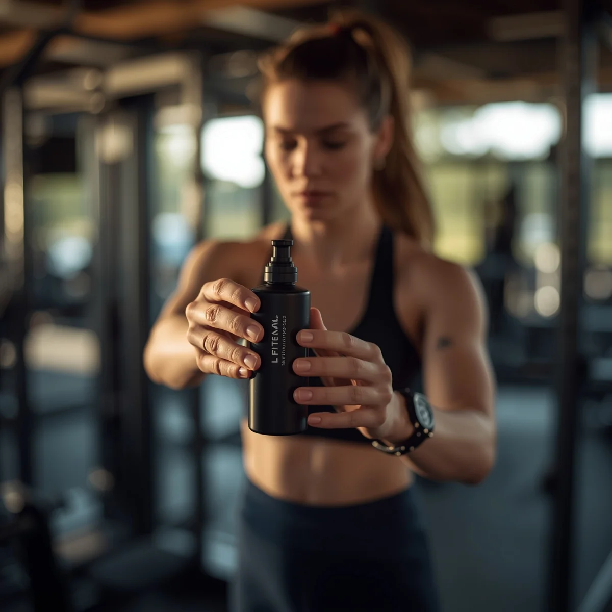 Owala FreeSip Insulated Stainless Steel Water Bottle, 24 oz, Black Cherry in use