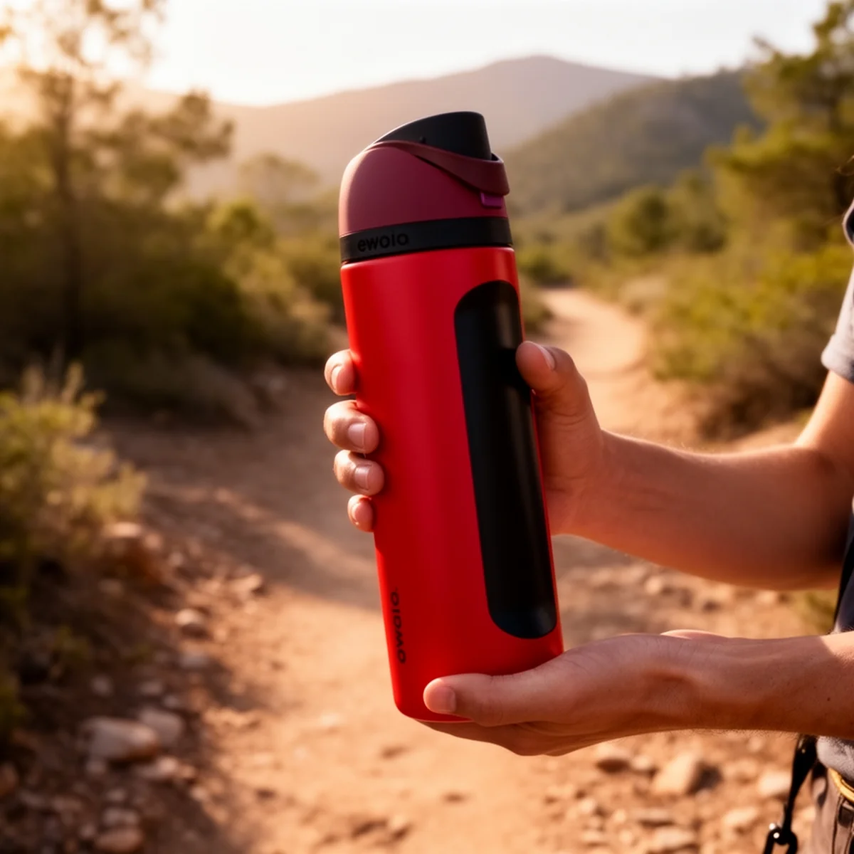 Owala FreeSip Insulated Stainless Steel Water Bottle, 24 oz, Black Cherry in use