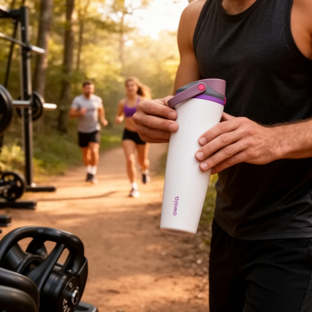 Owala FreeSip Sway Insulated Stainless Steel Water Bottle, 40 oz, Dreamy Field in use