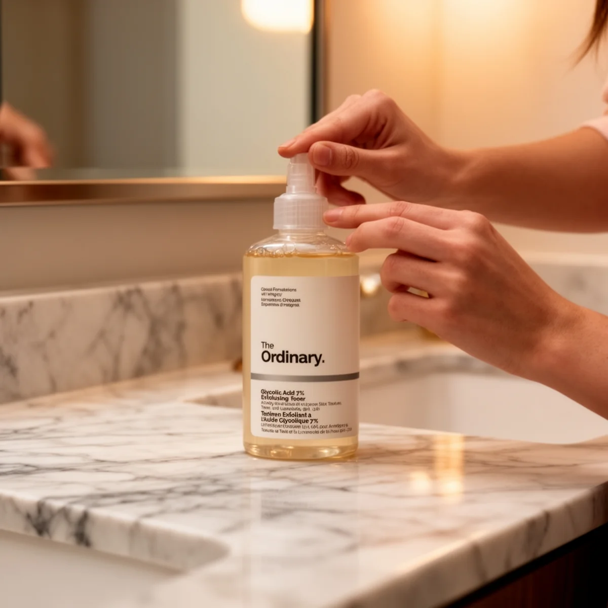 The Ordinary Glycolic Acid 7% Exfoliating Toner in use